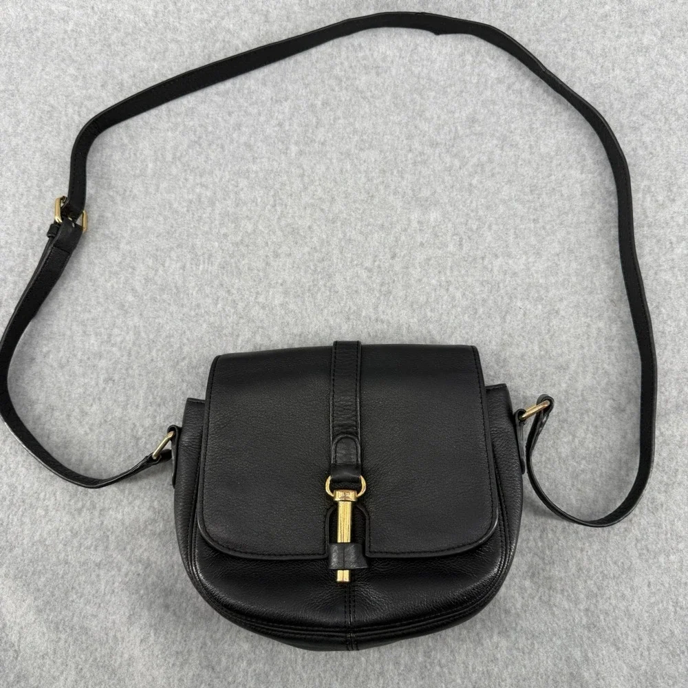 Vince Camuto Black Pebbled Leather Crossbody Bag Gold Toggle Saddle Bag - Picture 7 of 10